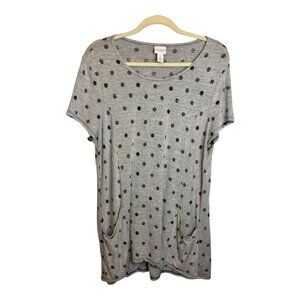 Chico's Blouse Women's Size Large Weekends Tunic Polka Dots Black Gray Chicos‎ 2